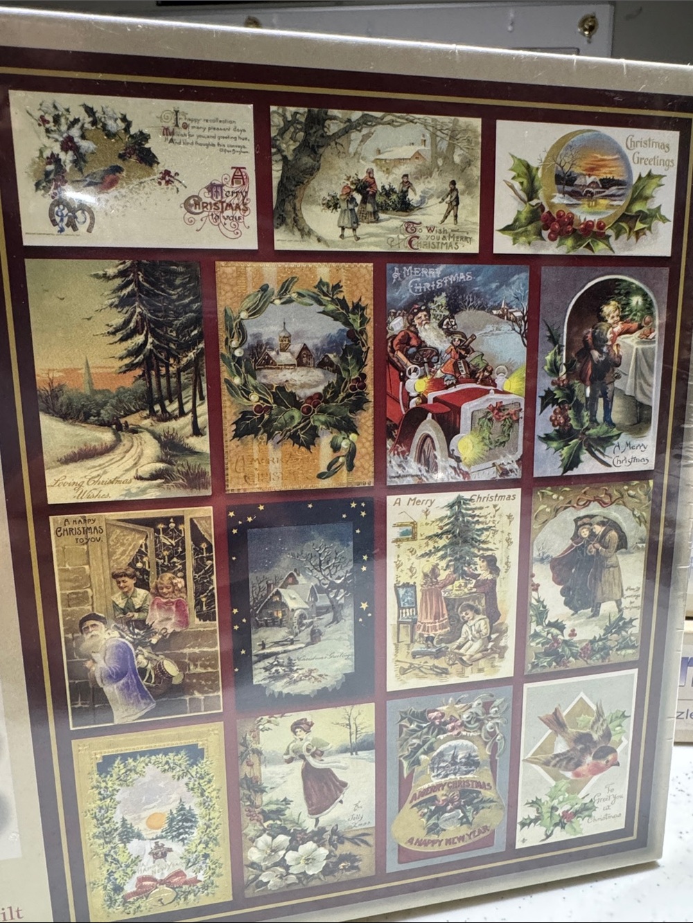 New 500 PCVintage‎ Christmas Card Collage Art Print - Burgundy & Gold Accents